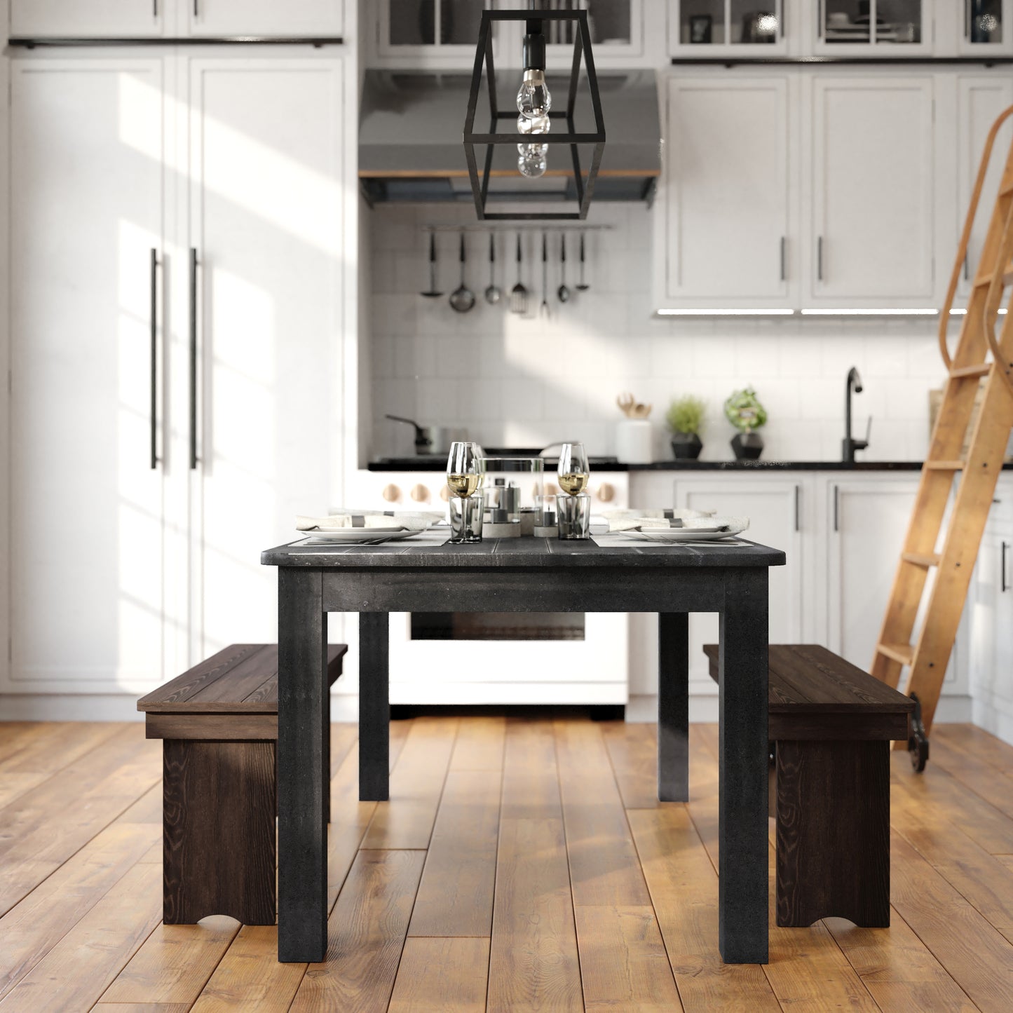 HERCULES 60" x 38" Rectangular Black Wash Solid Pine Farm Dining Table