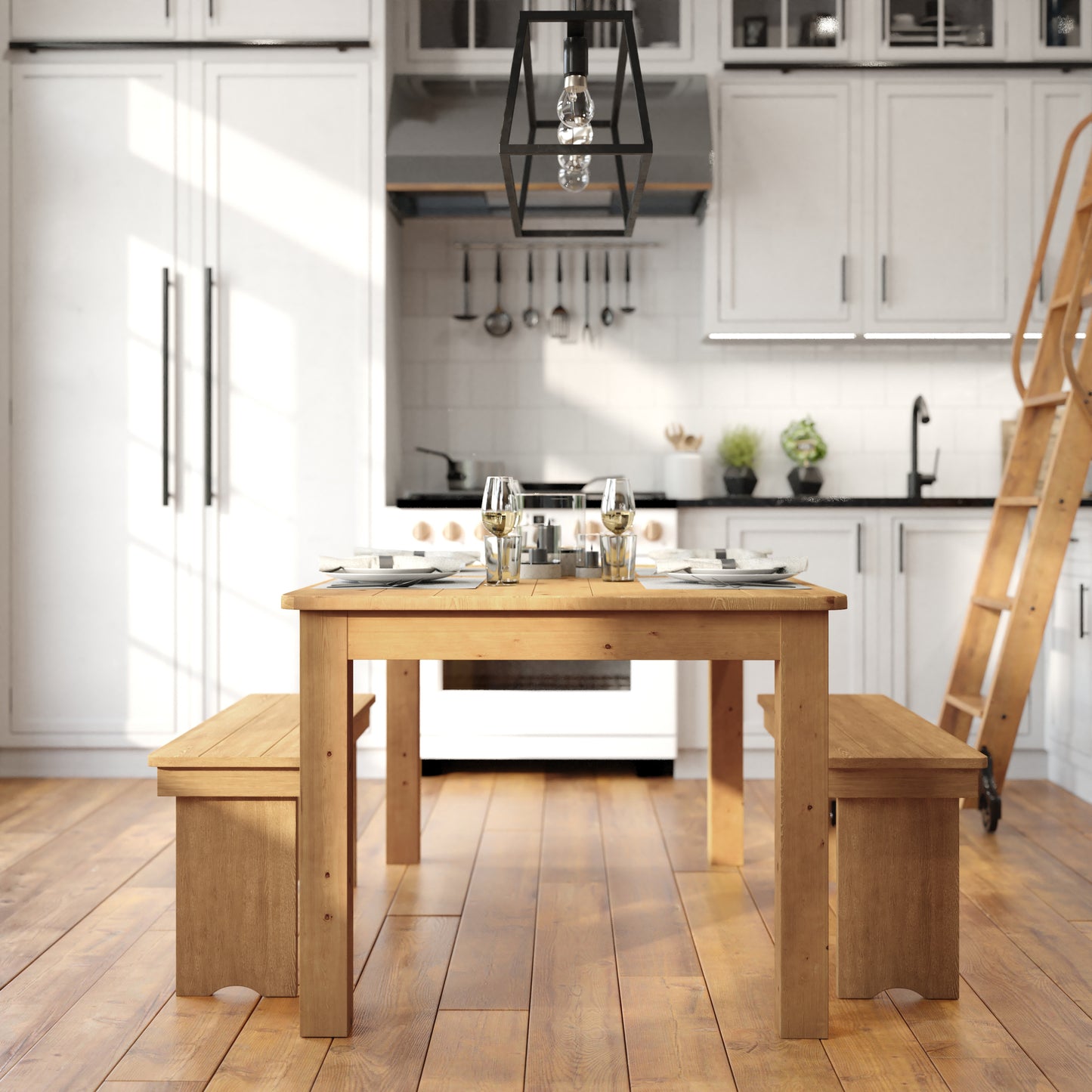 HERCULES 60" x 38" Rectangular Light Natural Solid Pine Farm Dining Table