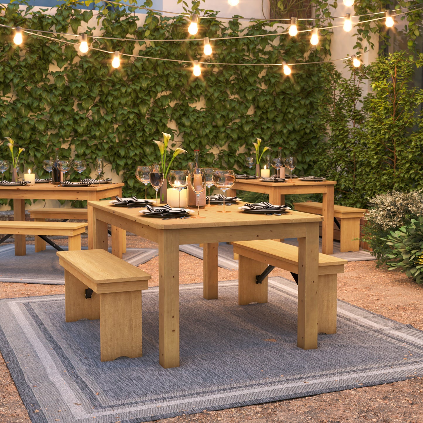 HERCULES 60" x 38" Rectangular Light Natural Solid Pine Farm Dining Table