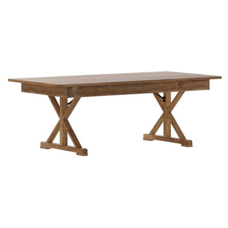 HERCULES Rectangular Antique Rustic Solid Pine Folding Farm Tables with X Legs