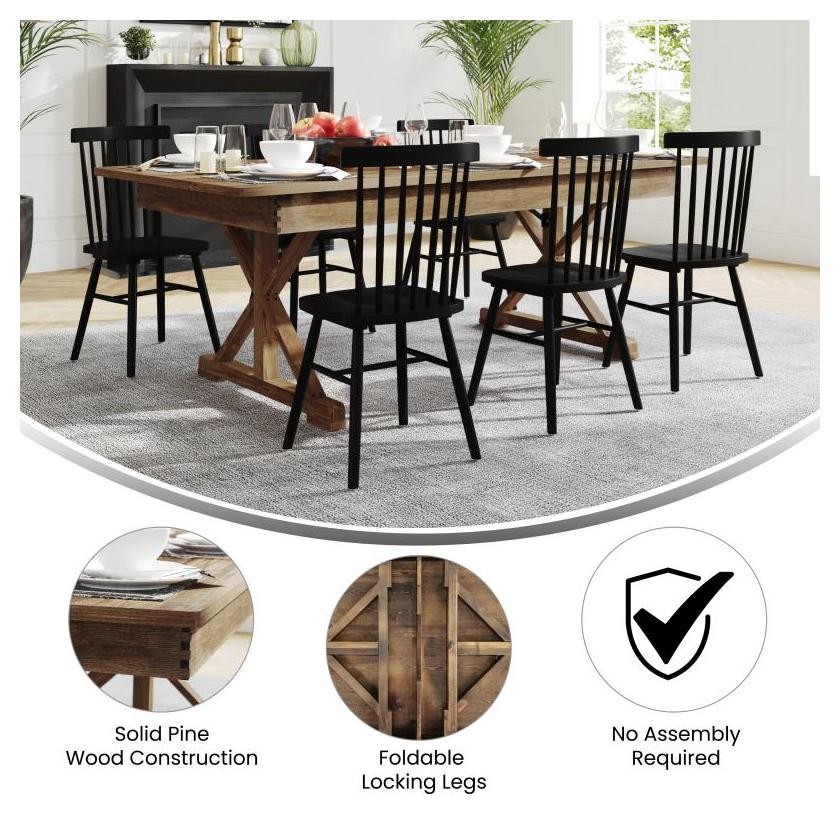 HERCULES Rectangular Antique Rustic Solid Pine Folding Farm Tables with X Legs