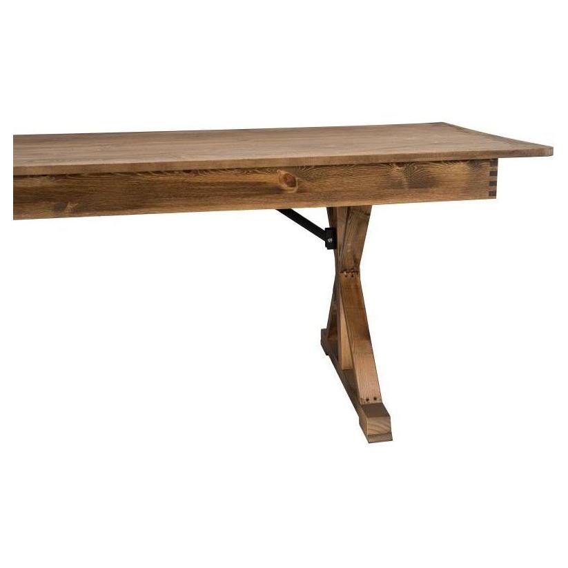 HERCULES Rectangular Antique Rustic Solid Pine Folding Farm Tables with X Legs