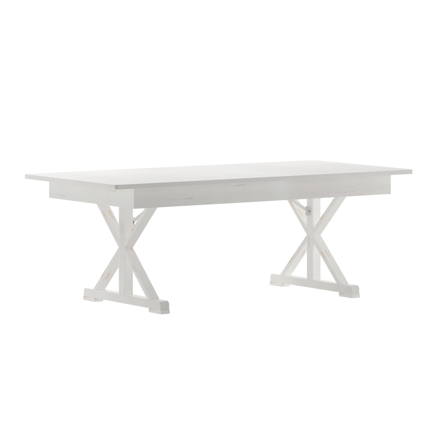 HERCULES 7' x 40" Rectangular Antique Rustic White Solid Pine Folding Farm Table with X Legs