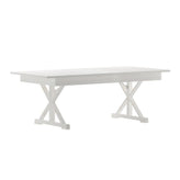 HERCULES 7' x 40" Rectangular Antique Rustic White Solid Pine Folding Farm Table with X Legs