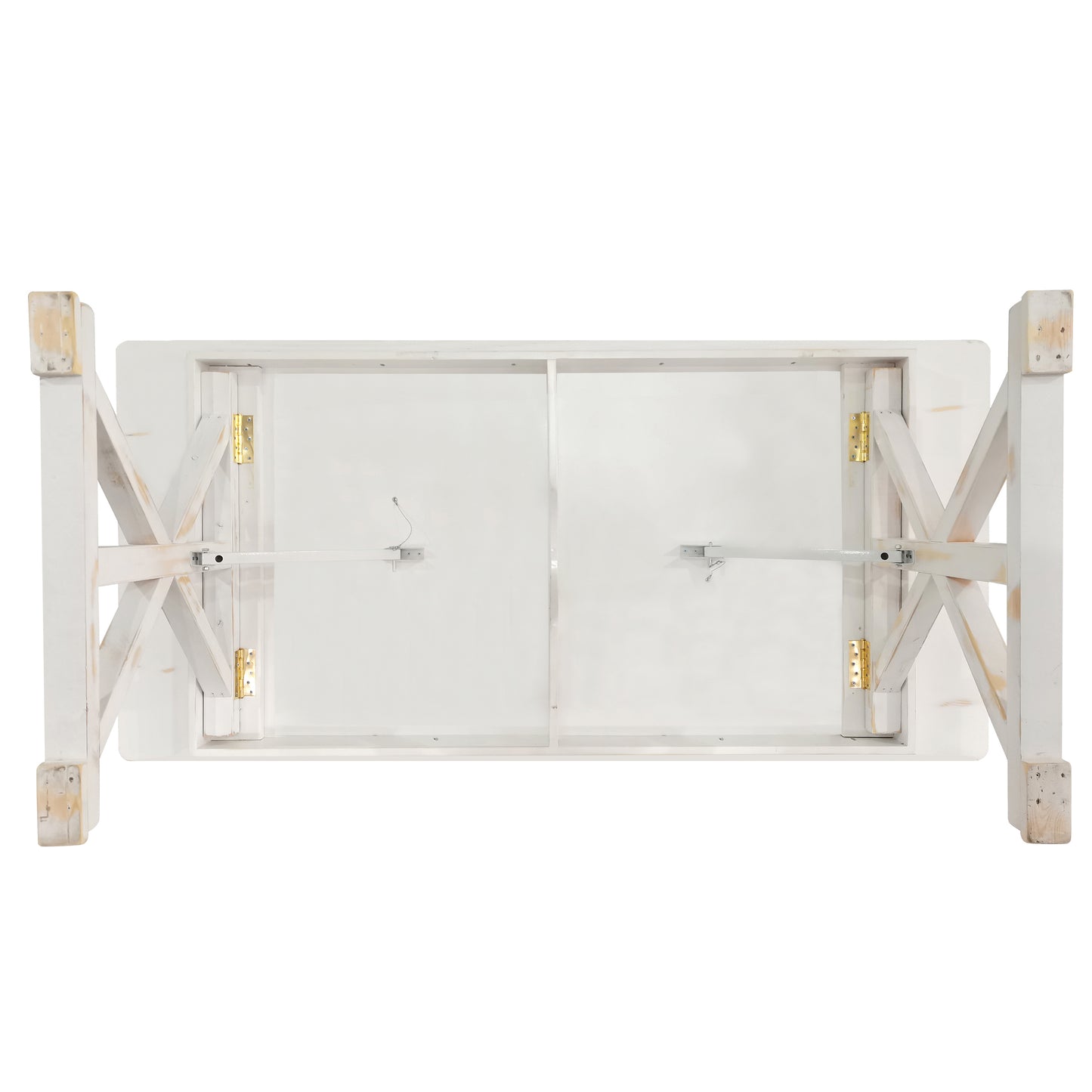 HERCULES 7' x 40" Rectangular Antique Rustic White Solid Pine Folding Farm Table with X Legs