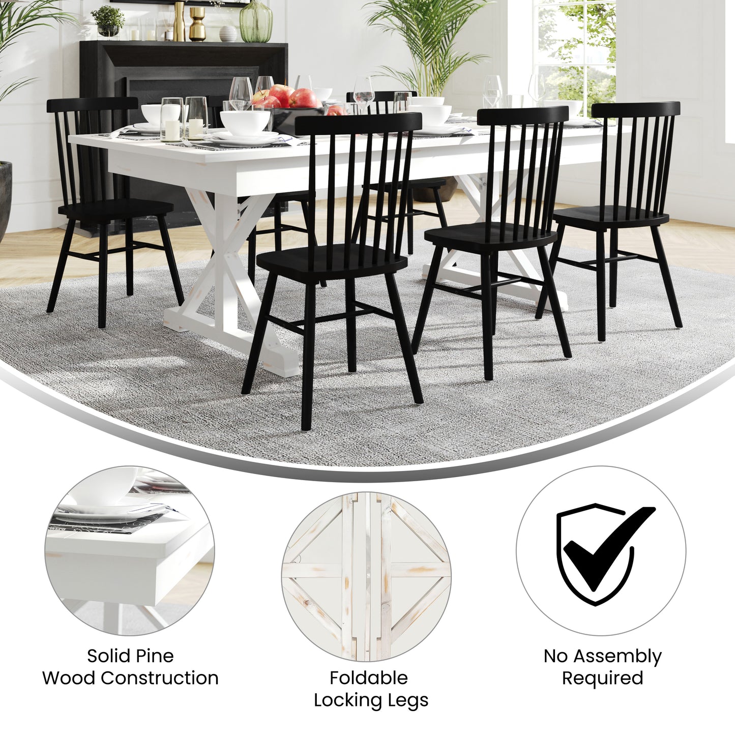 HERCULES 7' x 40" Rectangular Antique Rustic White Solid Pine Folding Farm Table with X Legs