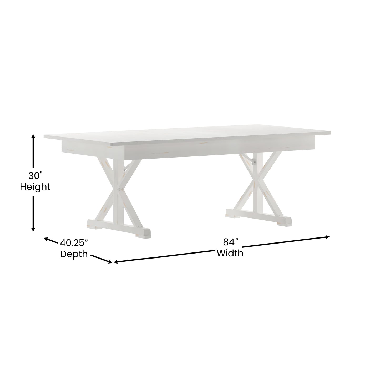 HERCULES 7' x 40" Rectangular Antique Rustic White Solid Pine Folding Farm Table with X Legs