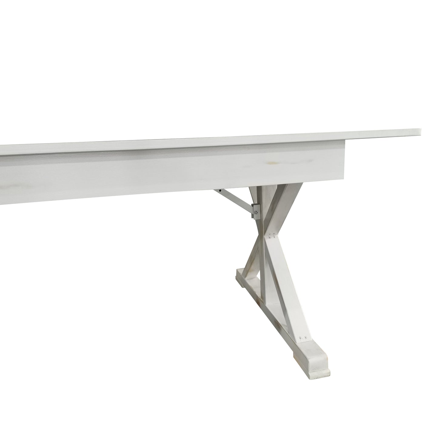 HERCULES 7' x 40" Rectangular Antique Rustic White Solid Pine Folding Farm Table with X Legs