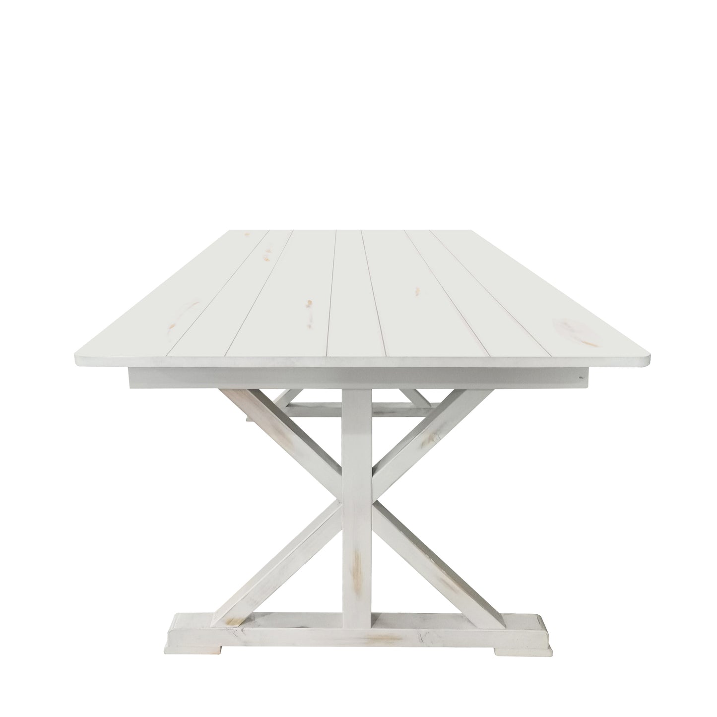 HERCULES 7' x 40" Rectangular Antique Rustic White Solid Pine Folding Farm Table with X Legs