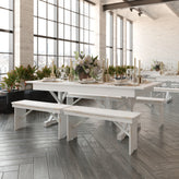 HERCULES 7' x 40" Rectangular Antique Rustic White Solid Pine Folding Farm Table with X Legs