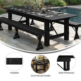 HERCULES 8' x 40" Rectangular Black Wash Commercial Farmhouse Folding Table, Antique Rustic Solid Pine Dining Room Table with Foldable Locking Legs
