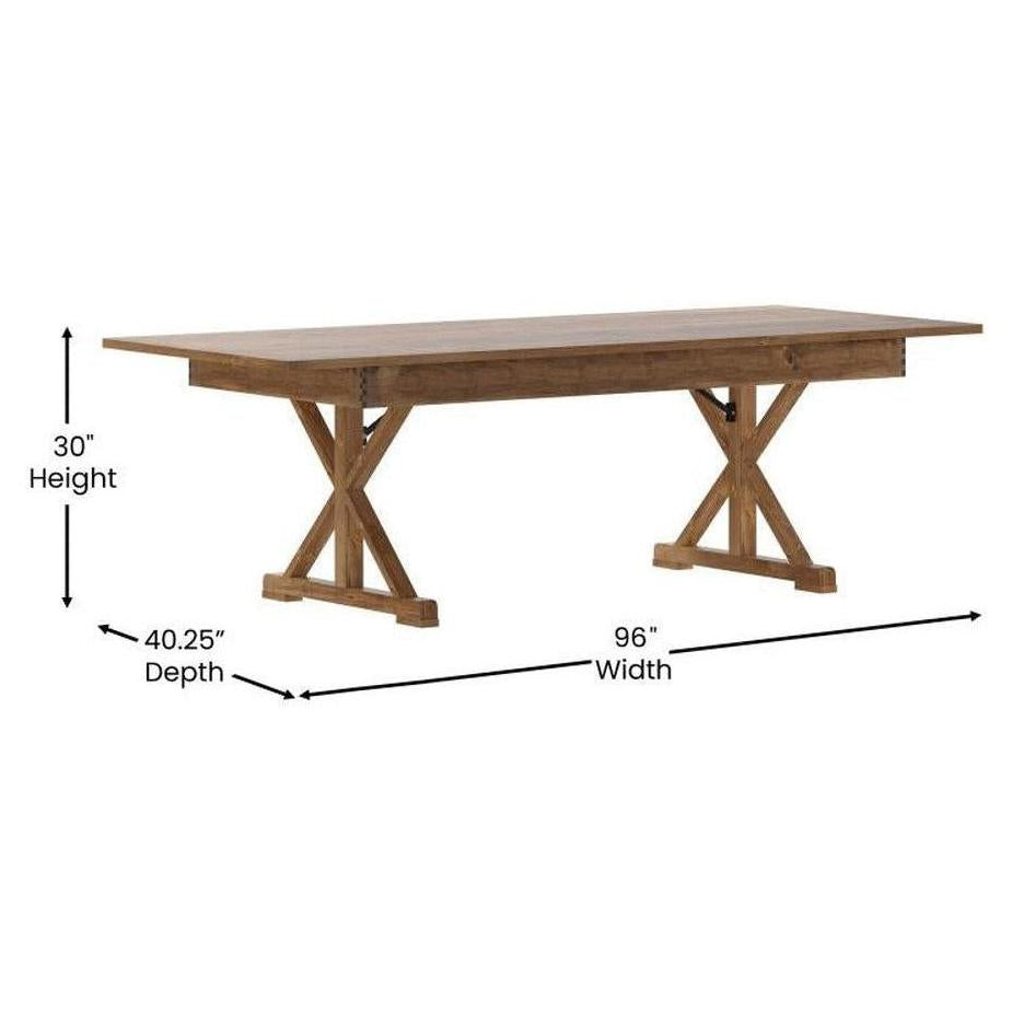 HERCULES 8' x 40in Rectangular Antique Rustic Solid Pine Folding Farm T ...