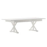 HERCULES 8' x 40" Rectangular Antique Rustic White Solid Pine Folding Farm Table with X Legs
