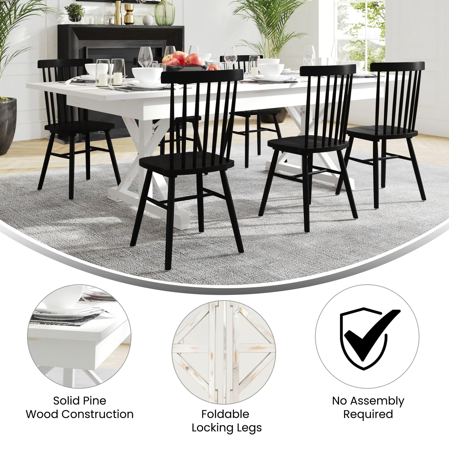HERCULES 8' x 40" Rectangular Antique Rustic White Solid Pine Folding Farm Table with X Legs