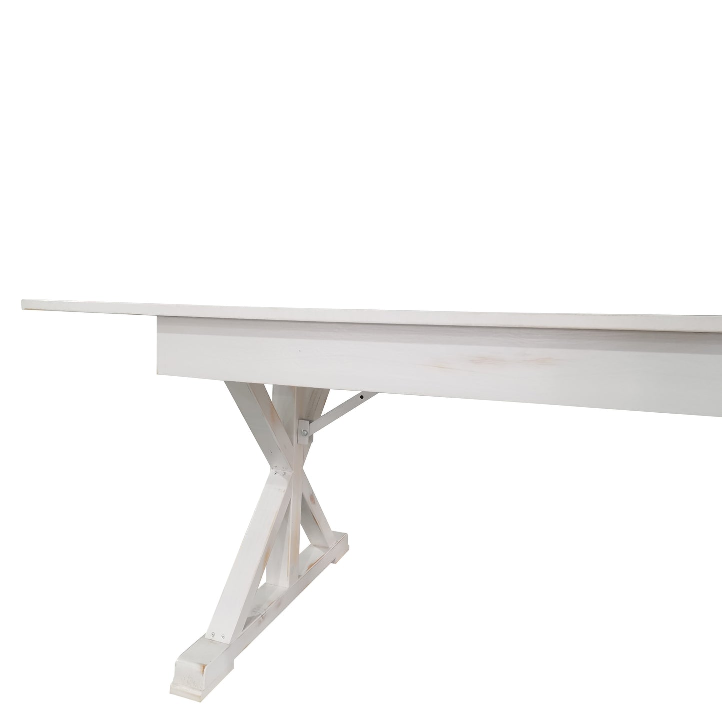 HERCULES 8' x 40" Rectangular Antique Rustic White Solid Pine Folding Farm Table with X Legs