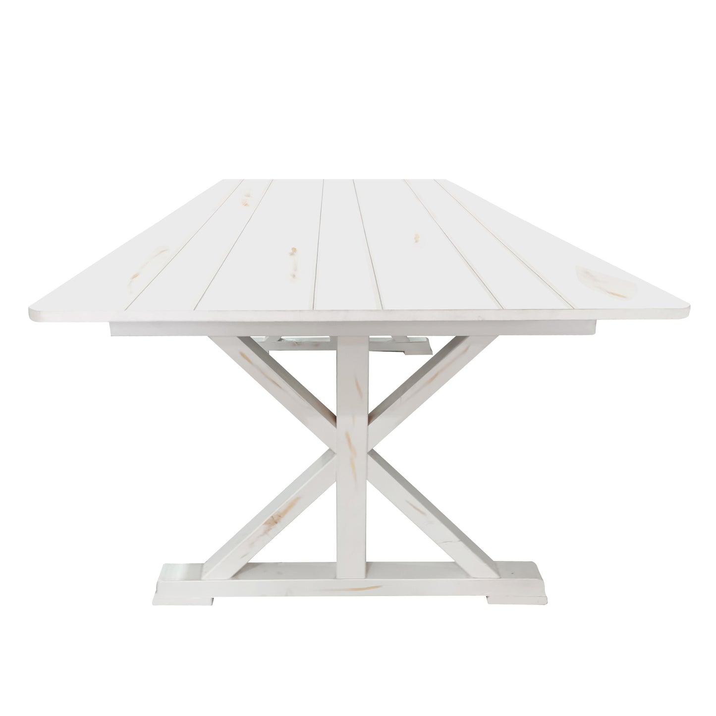 HERCULES 8' x 40" Rectangular Antique Rustic White Solid Pine Folding Farm Table with X Legs