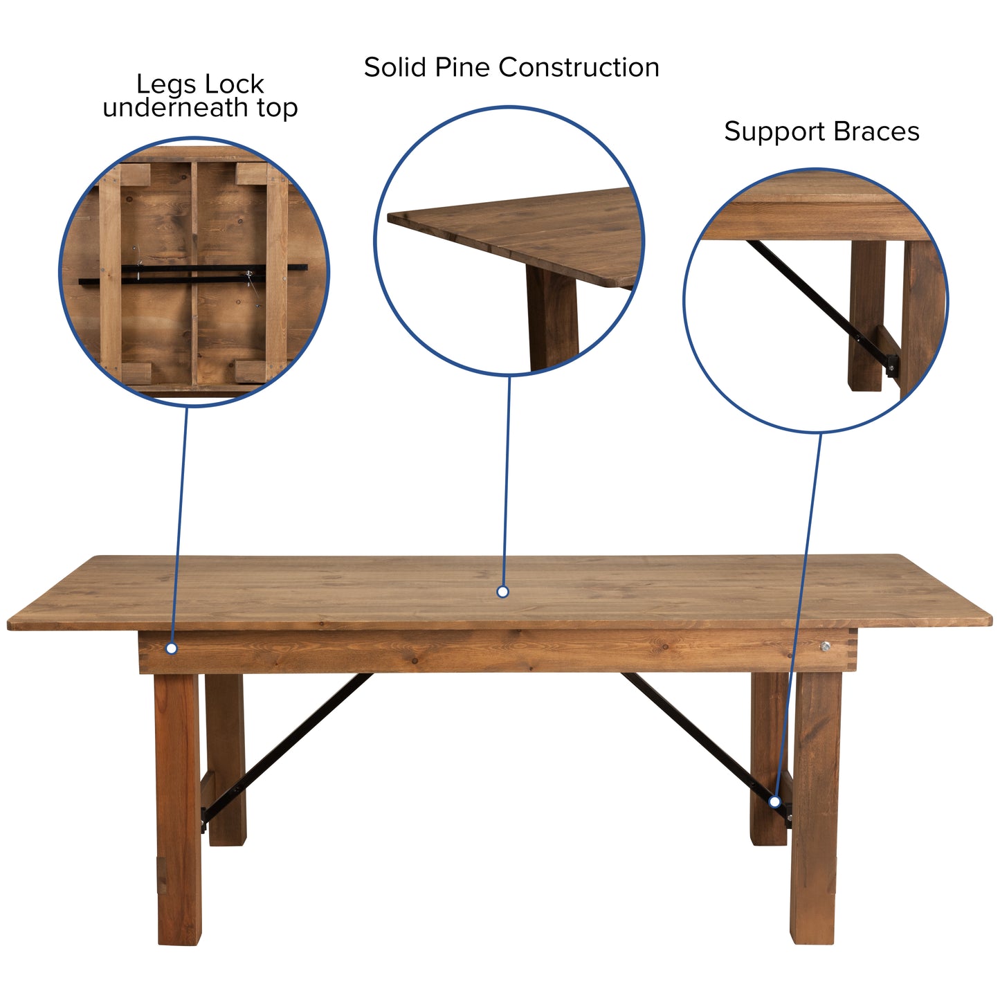 HERCULES Series 7' x 40'' Antique Rustic Folding Farm Table Set with 8 Cross Back Chairs and Cushions
