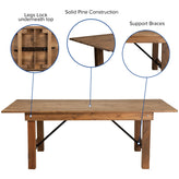 HERCULES Series 7' x 40'' Antique Rustic Folding Farm Table Set with 8 Cross Back Chairs and Cushions