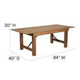 HERCULES Series 7' x 40'' Antique Rustic Folding Farm Table Set with 8 Cross Back Chairs and Cushions
