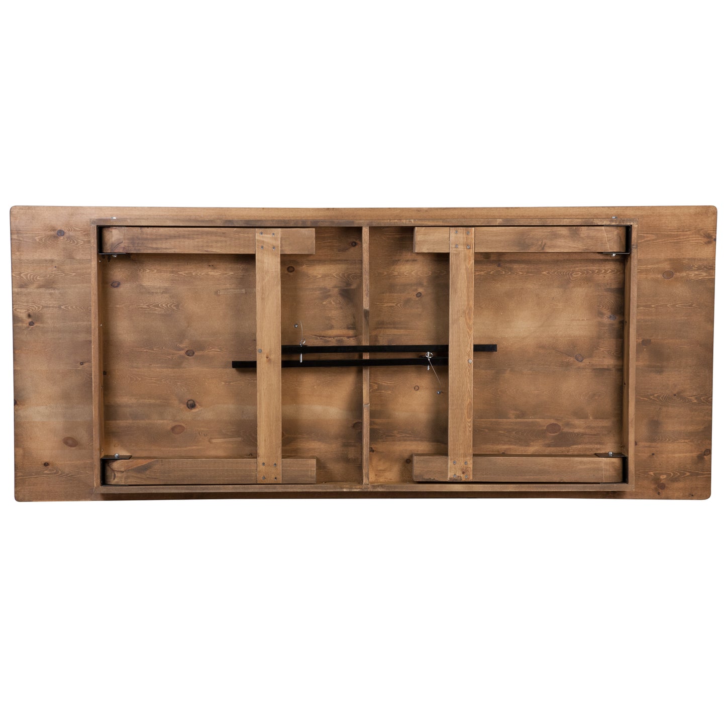 HERCULES Series 8' x 40'' Antique Rustic Folding Farm Table Set with 8 Cross Back Chairs and Cushions