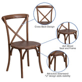 HERCULES Series 8' x 40'' Antique Rustic Folding Farm Table Set with 8 Cross Back Chairs and Cushions
