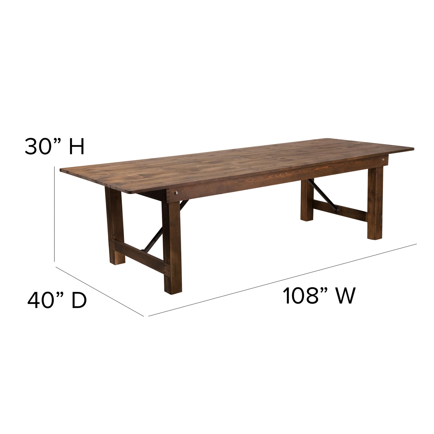 HERCULES Series 9' x 40'' Antique Rustic Folding Farm Table Set with 8 Cross Back Chairs and Cushions