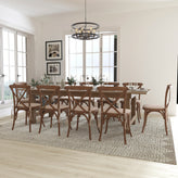 HERCULES Series 9' x 40'' Antique Rustic Folding Farm Table Set with 10 Cross Back Chairs and Cushions