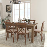 HERCULES 60" x 38" Antique Rustic Farm Table Set with 6 Cross Back Chairs and Cushions