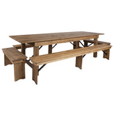 HERCULES Series 9' x 40'' Antique Rustic Folding Farm Table and Four Bench Set