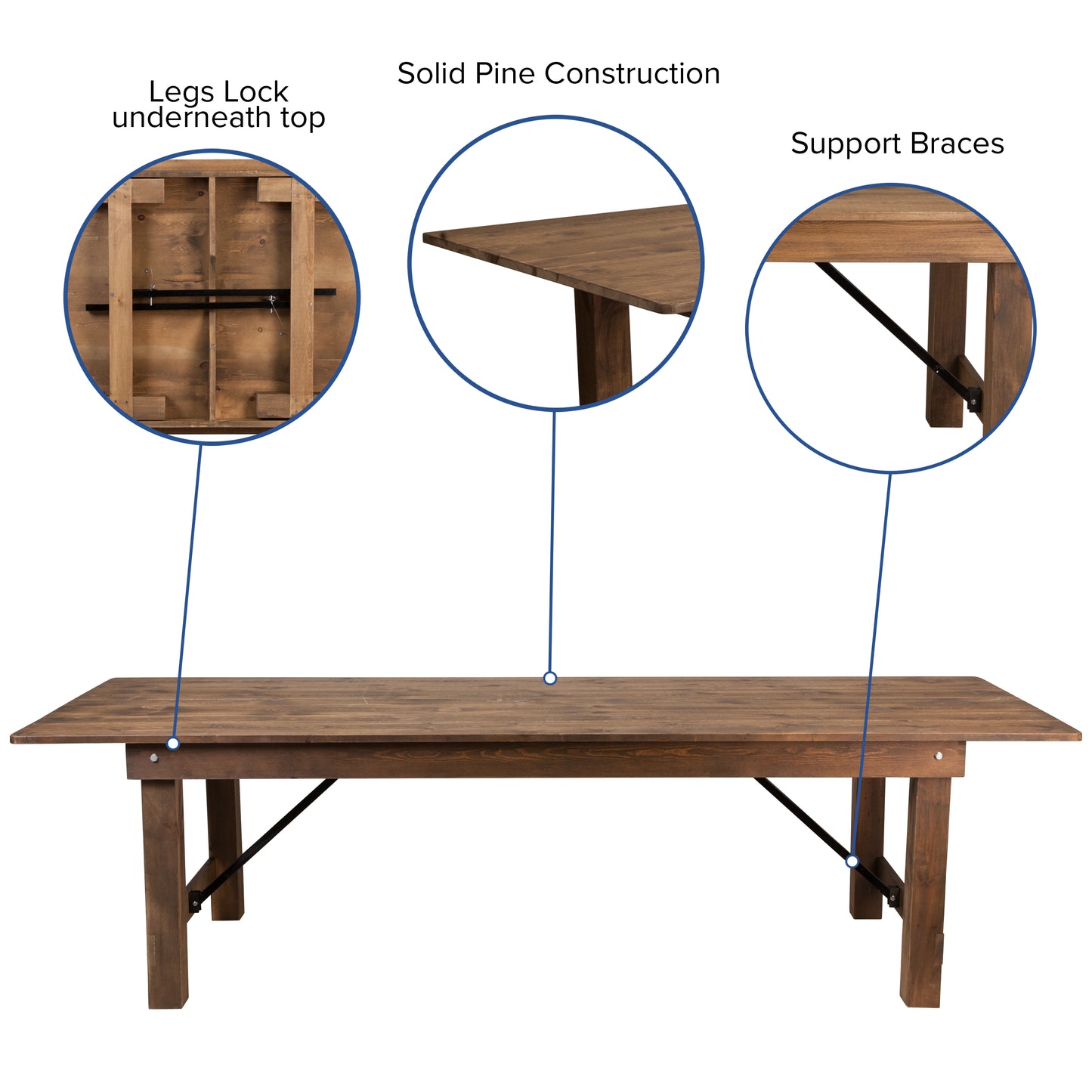 HERCULES Series 9' x 40'' Antique Rustic Folding Farm Table and Four Bench Set
