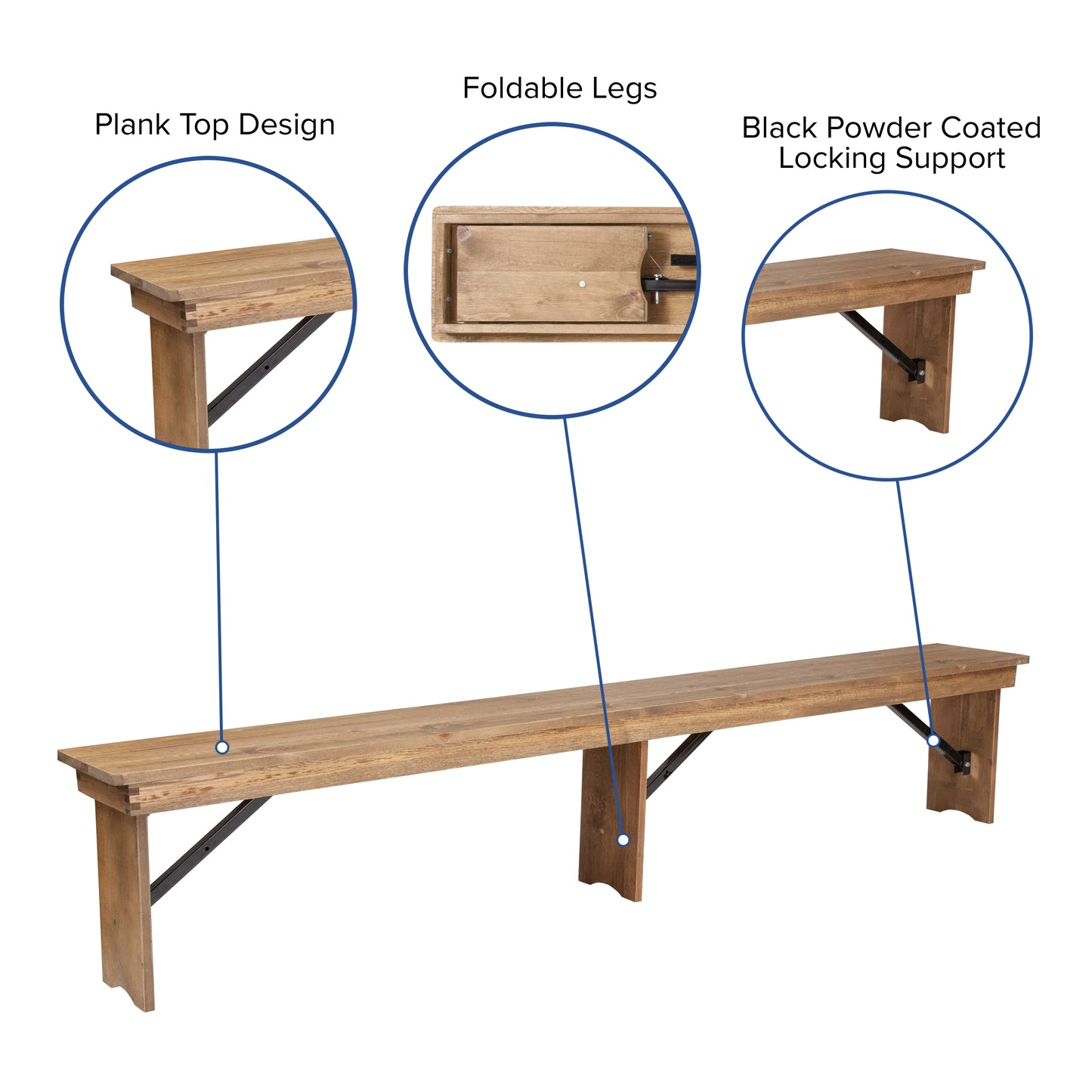 HERCULES Series 9' x 40'' Antique Rustic Folding Farm Table and Four Bench Set