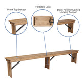 HERCULES Series 9' x 40'' Antique Rustic Folding Farm Table and Four Bench Set