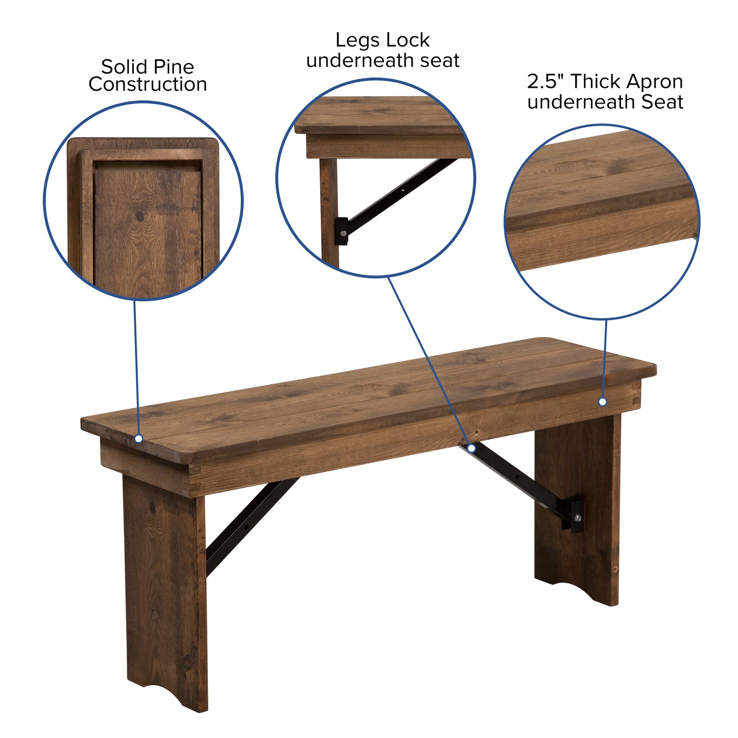 HERCULES Series 9' x 40'' Antique Rustic Folding Farm Table and Four Bench Set