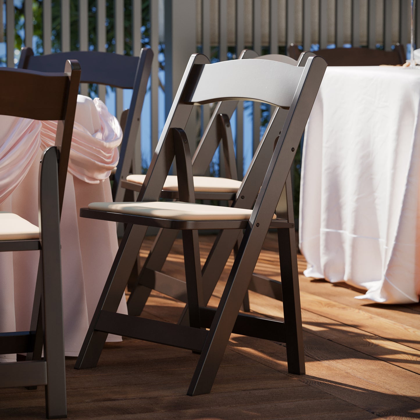 HERCULES Series Chocolate Wood Folding Chair with Vinyl Padded Seat
