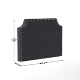 Adeline Contoured Twin Headboard with 2 Power Outlets, 1 USB and 1 USB Type-C Port with Studded Faux Linen Upholstery and Dual Hanging Options, Gray