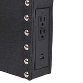 Adeline Contoured Twin Headboard with 2 Power Outlets, 1 USB and 1 USB Type-C Port with Studded Faux Linen Upholstery and Dual Hanging Options, Gray