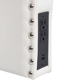 Adeline Contoured Twin Headboard with 2 Power Outlets, 1 USB and 1 USB Type-C Port with Studded LeatherSoft Upholstery and Dual Hanging Options, White