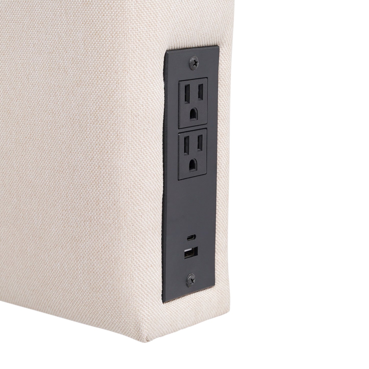Hugo Twin Headboard with 2 Power Outlets, 1 USB and 1 USB Type-C Port with Faux Linen Upholstery and Dual Hanging Options in Beige
