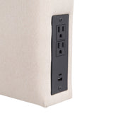 Hugo Twin Headboard with 2 Power Outlets, 1 USB and 1 USB Type-C Port with Faux Linen Upholstery and Dual Hanging Options in Beige