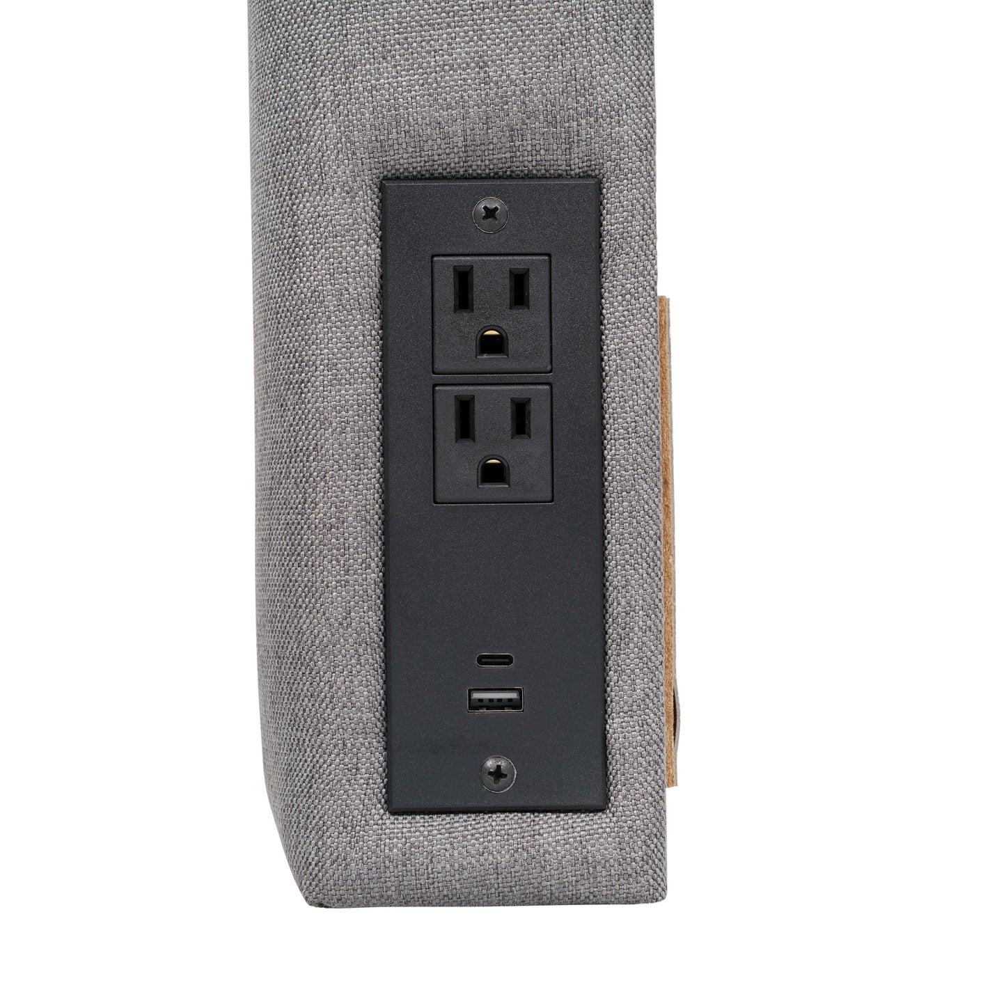 Hugo Twin Headboard with 2 Power Outlets, 1 USB and 1 USB Type-C Port with Faux Linen Upholstery and Dual Hanging Options in Gray