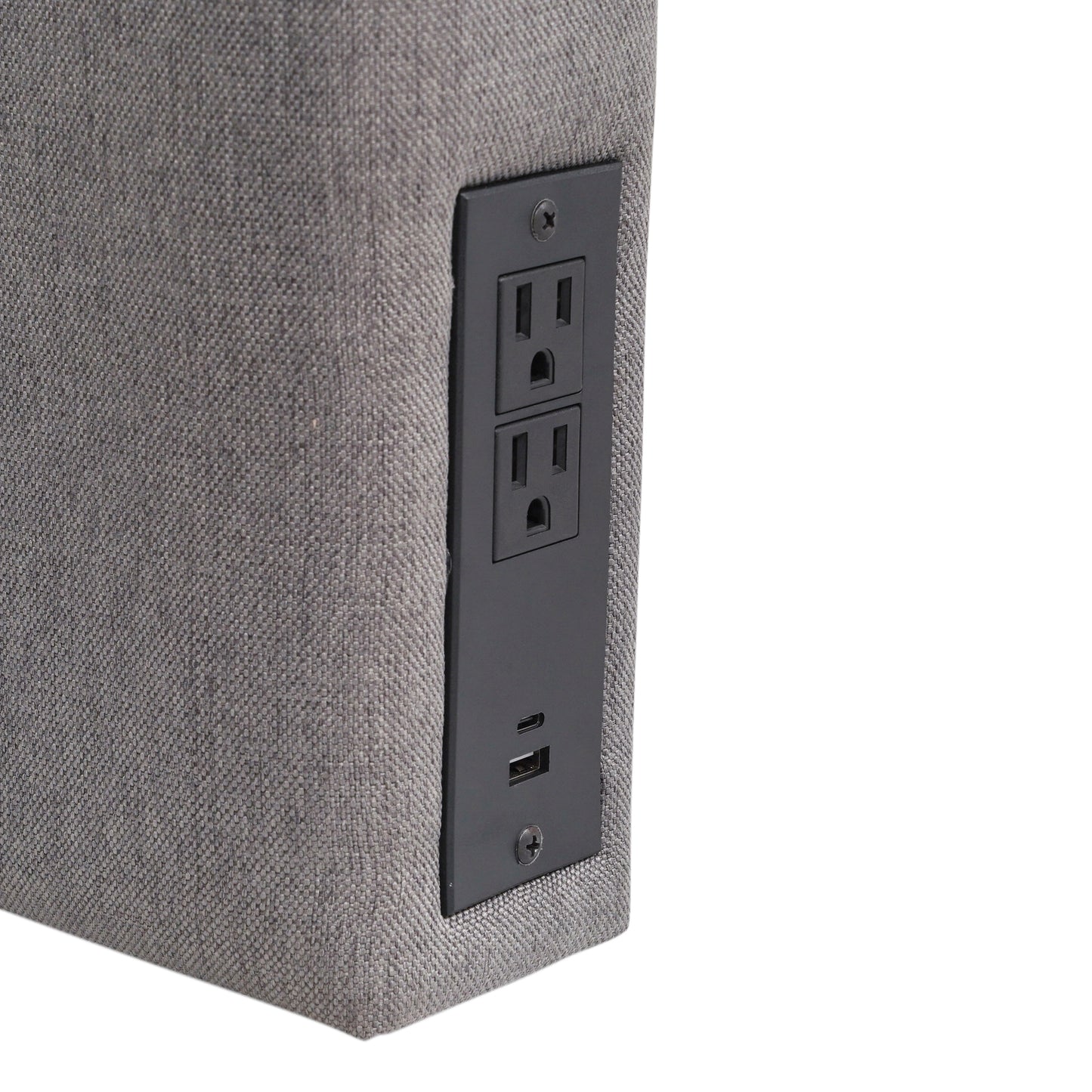 Hugo Twin Headboard with 2 Power Outlets, 1 USB and 1 USB Type-C Port with Faux Linen Upholstery and Dual Hanging Options in Gray