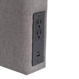 Hugo Twin Headboard with 2 Power Outlets, 1 USB and 1 USB Type-C Port with Faux Linen Upholstery and Dual Hanging Options in Gray