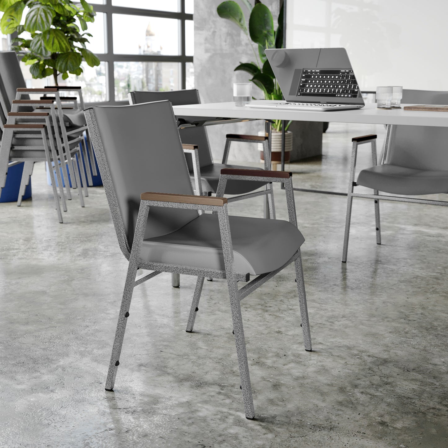 HERCULES Heavy Duty Gray Vinyl Stack Chair with Arms