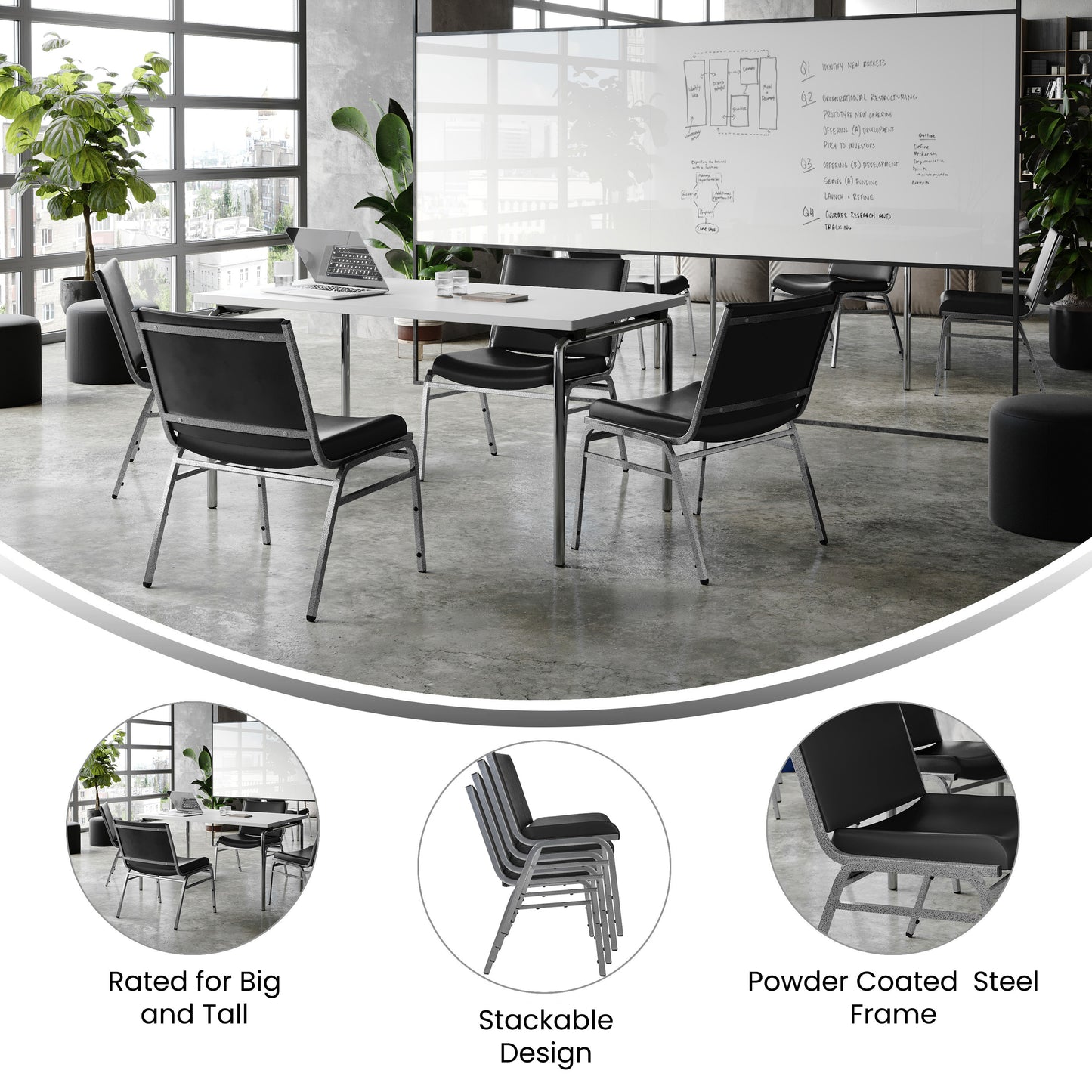 HERCULES Big & Tall 1000 lb. Rated Black Vinyl Stack Chair