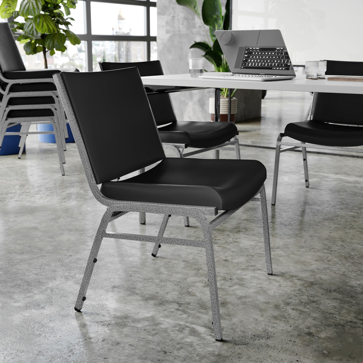 HERCULES Big & Tall 1000 lb. Rated Black Vinyl Stack Chair