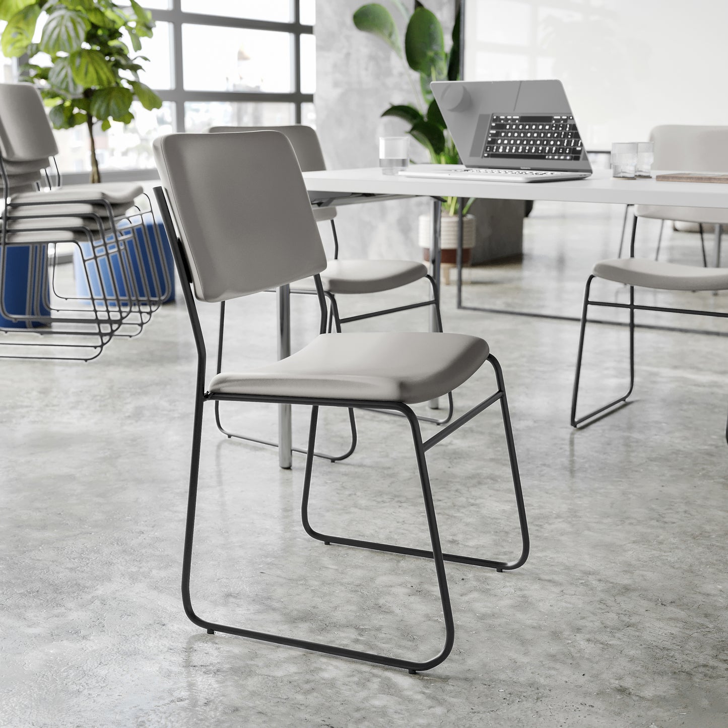 HERCULES 500 lb. Capacity High Density Gray Vinyl Stacking Chair with Sled Base