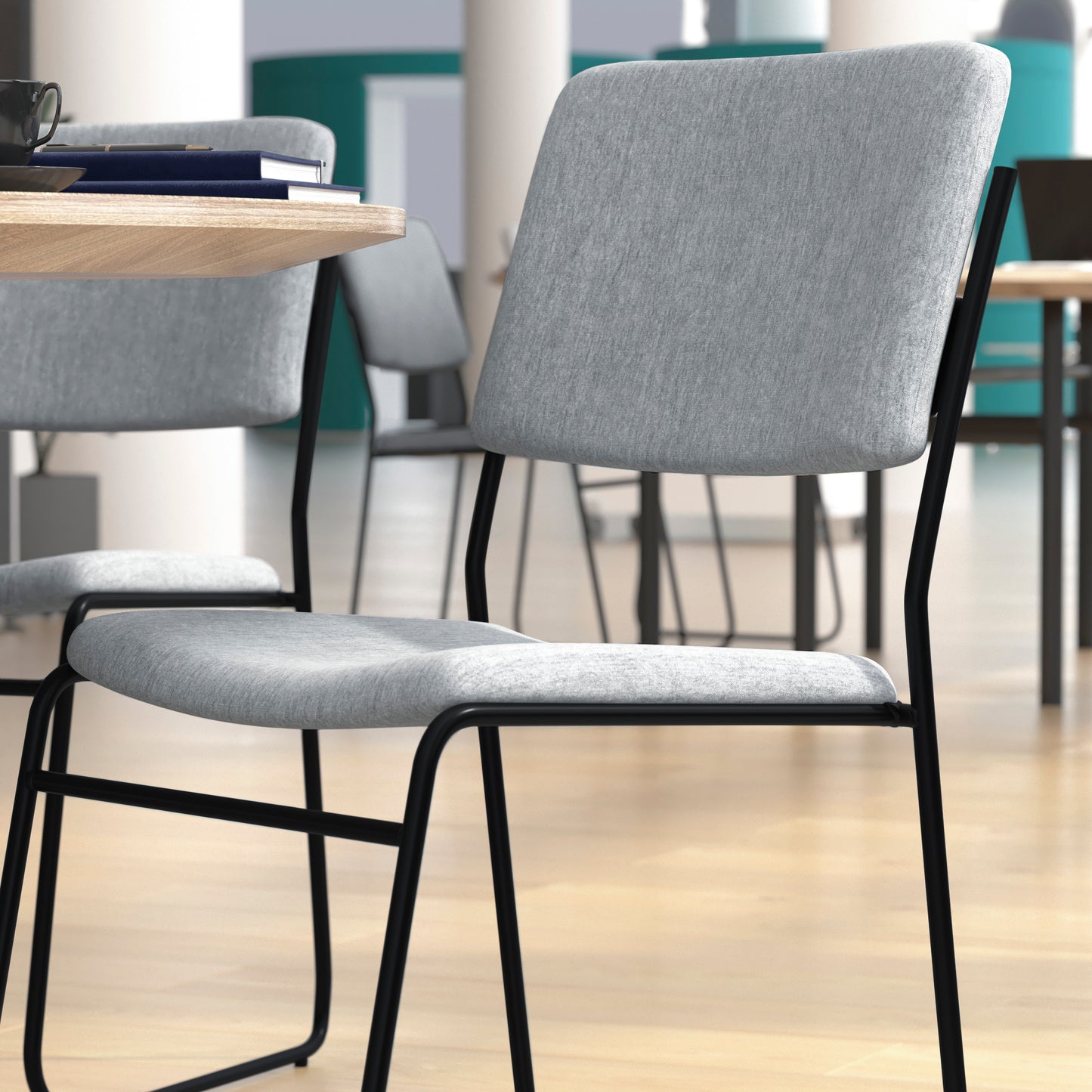 HERCULES Series 500 lb. Capacity High Density Gray Fabric Stacking Chair with Sled Base