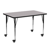 Wren Mobile 24''W x 48''L Rectangular Grey Thermal Laminate Activity Table - Standard Height Adjustable Legs