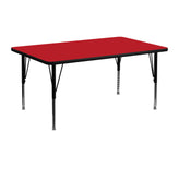 Wren 24''W x 48''L Rectangular Red HP Laminate Activity Table - Height Adjustable Short Legs