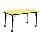 Wren Mobile 24''W x 48''L Rectangular Yellow Thermal Laminate Activity Table - Height Adjustable Short Legs